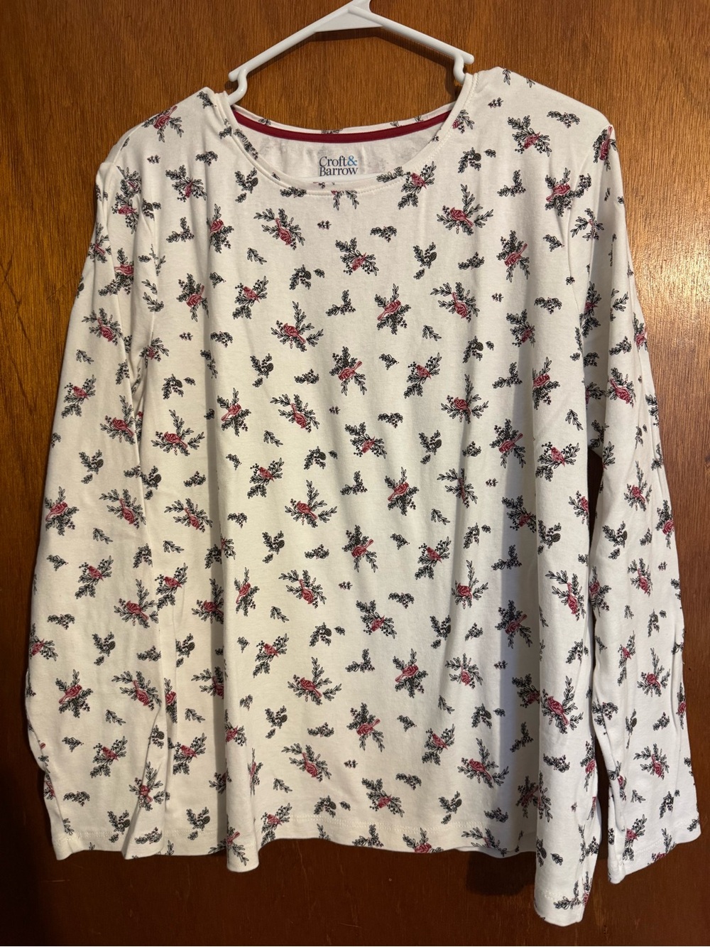 croft & barrow Cream Long Sleeve Tee with Red Floral Print